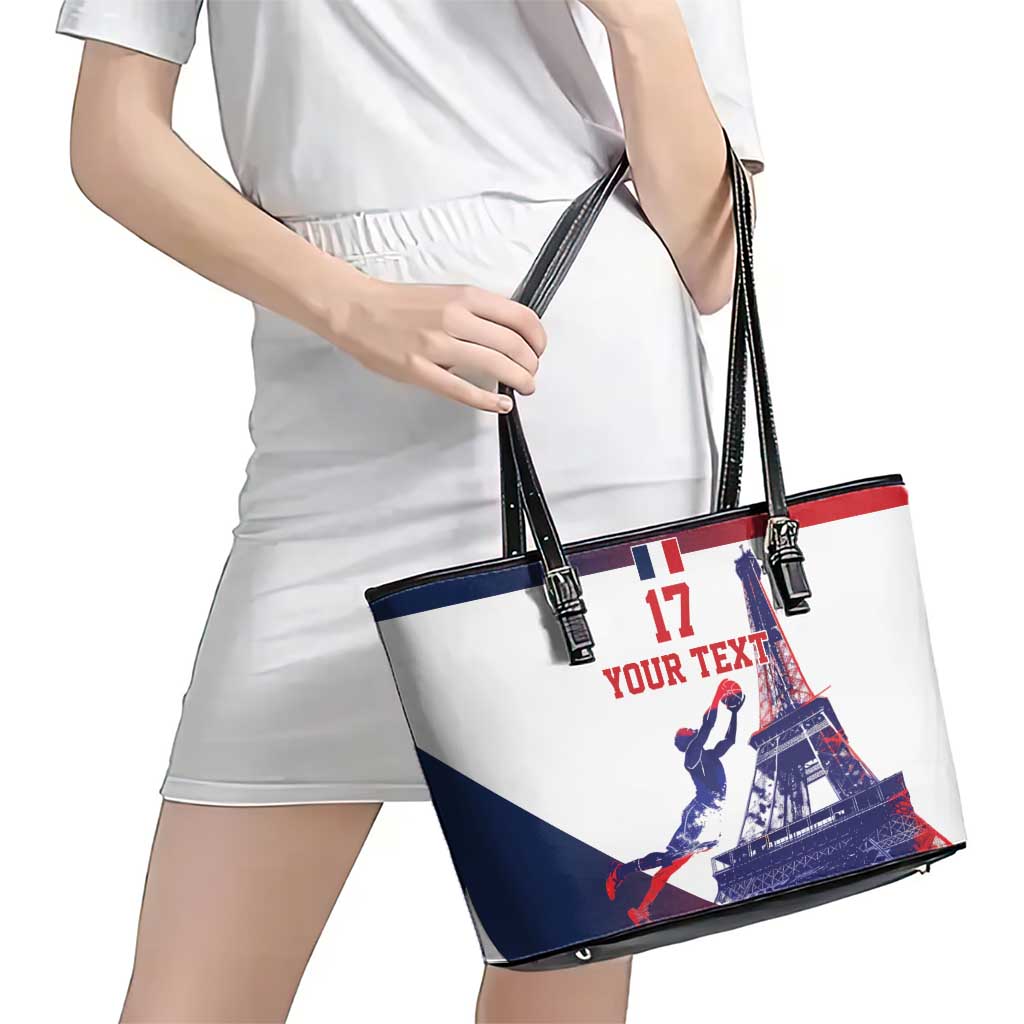 Custom France Basketball Leather Tote Bag Eiffel Tower Sporty Style