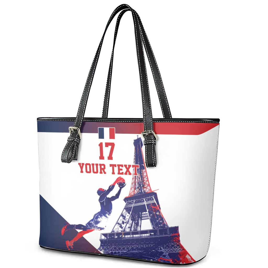Custom France Basketball Leather Tote Bag Eiffel Tower Sporty Style