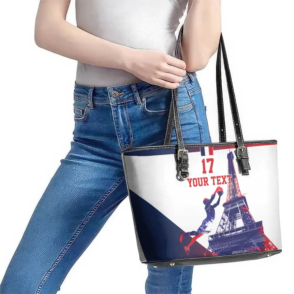 Custom France Basketball Leather Tote Bag Eiffel Tower Sporty Style