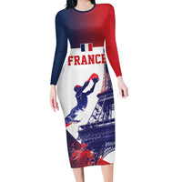 Custom France Basketball Long Sleeve Bodycon Dress Eiffel Tower Sporty Style