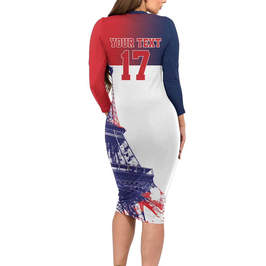 Custom France Basketball Long Sleeve Bodycon Dress Eiffel Tower Sporty Style