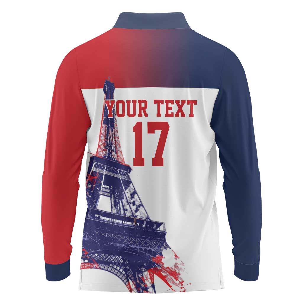 Custom France Basketball Long Sleeve Polo Shirt Eiffel Tower Sporty Style