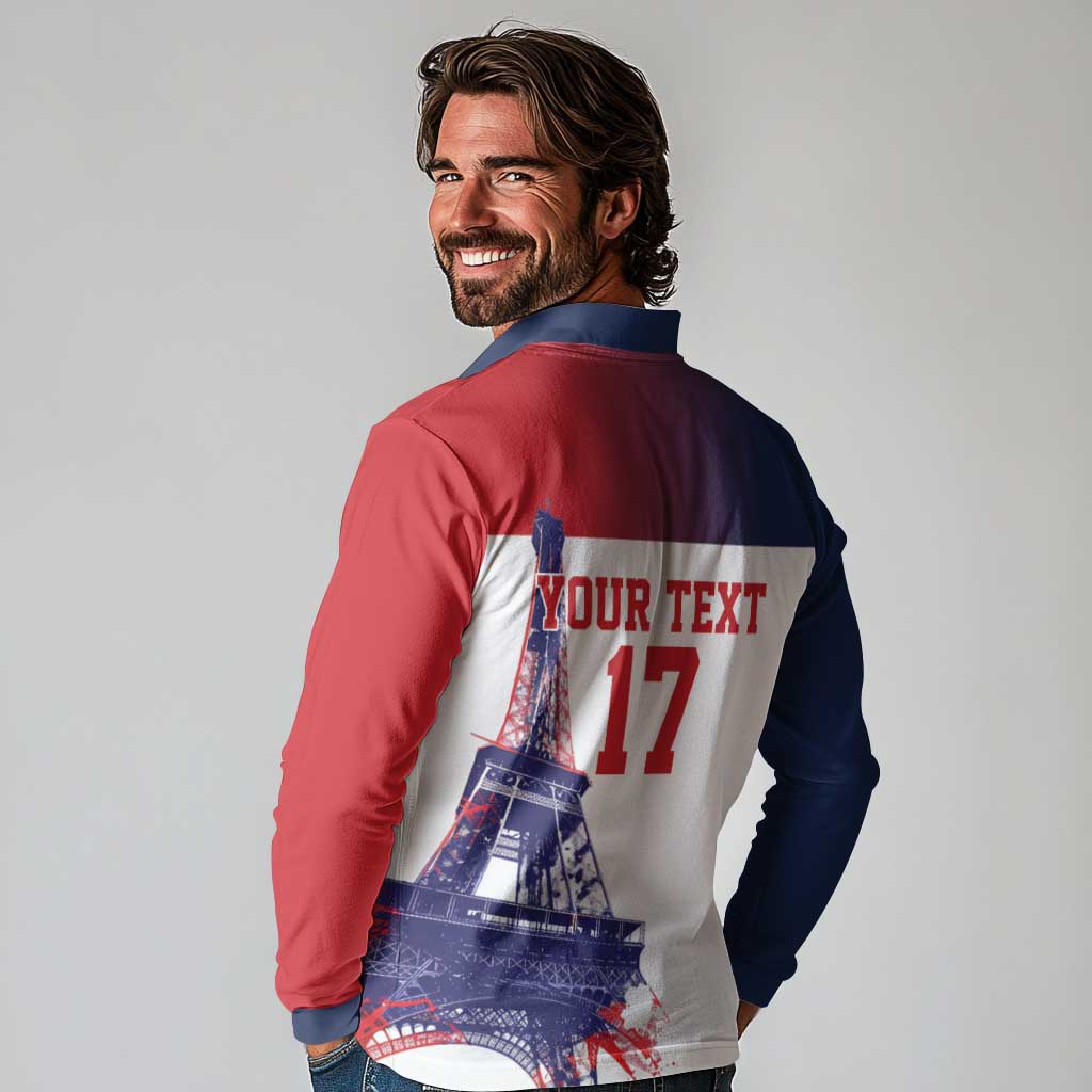 Custom France Basketball Long Sleeve Polo Shirt Eiffel Tower Sporty Style