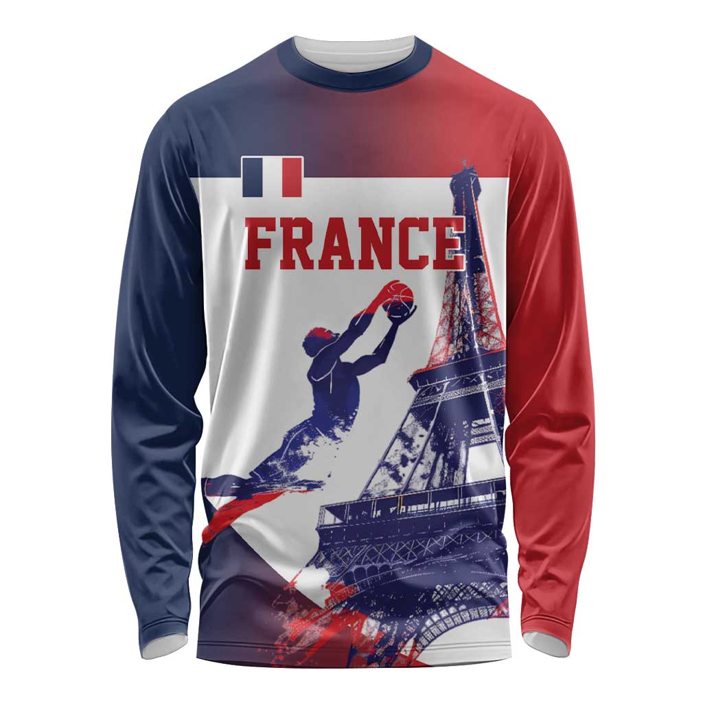 Custom France Basketball Long Sleeve Shirt Eiffel Tower Sporty Style