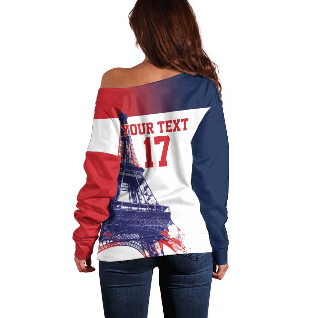 Custom France Basketball Off Shoulder Sweater Eiffel Tower Sporty Style
