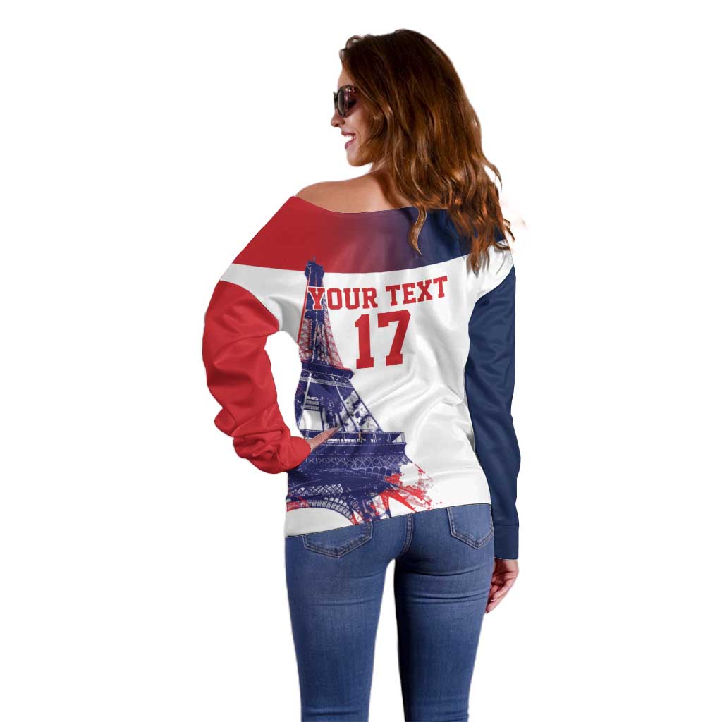 Custom France Basketball Off Shoulder Sweater Eiffel Tower Sporty Style