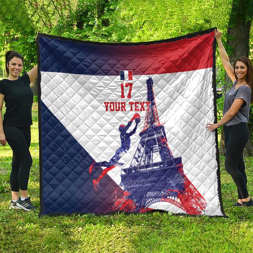 Custom France Basketball Quilt Eiffel Tower Sporty Style