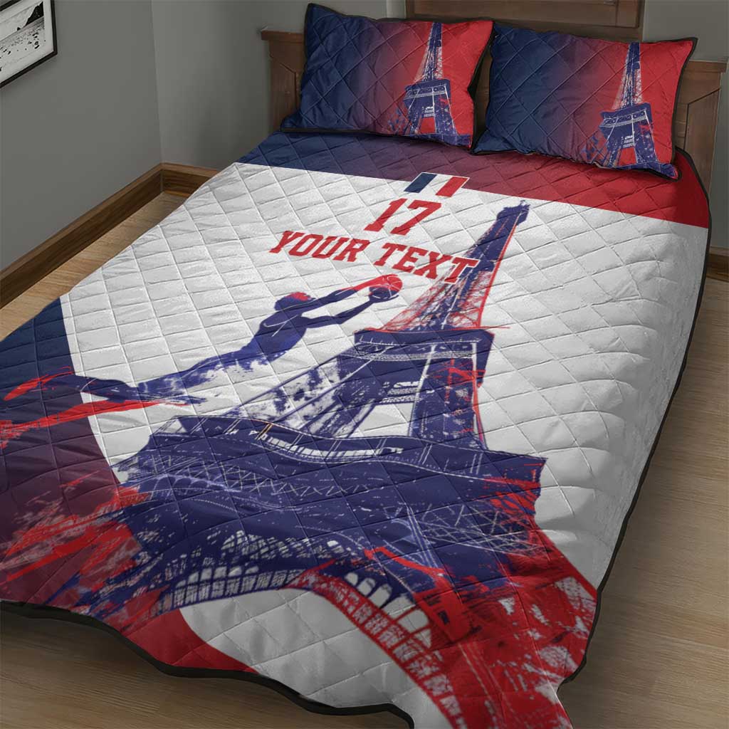 Custom France Basketball Quilt Bed Set Eiffel Tower Sporty Style