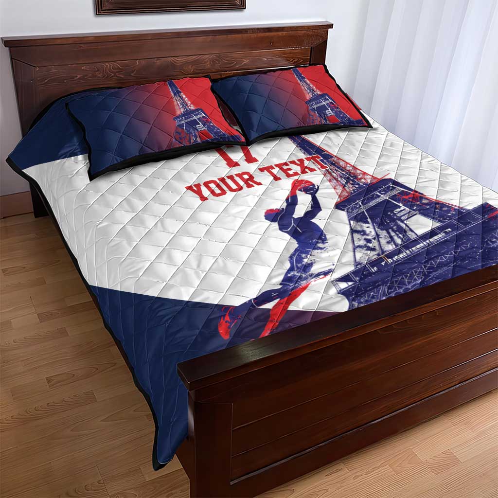 Custom France Basketball Quilt Bed Set Eiffel Tower Sporty Style