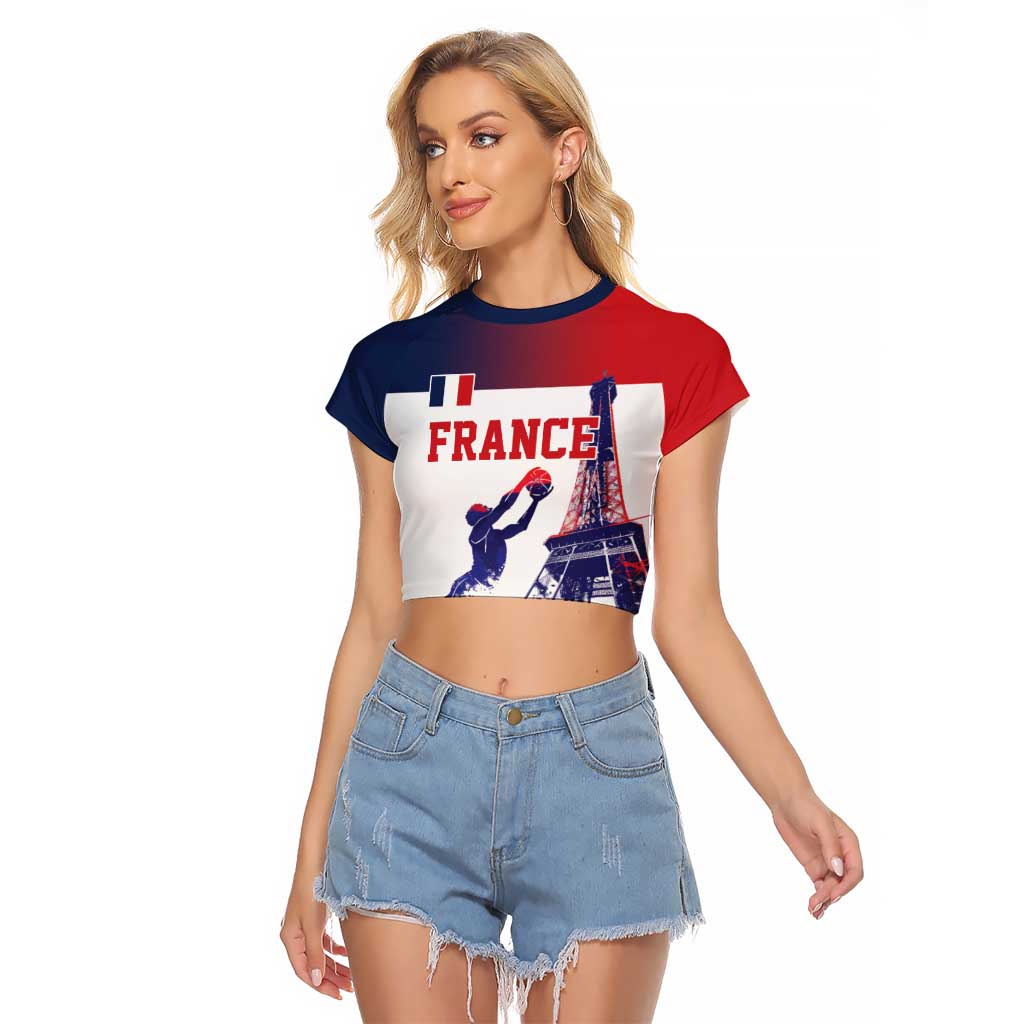 Custom France Basketball Raglan Cropped T Shirt Eiffel Tower Sporty Style