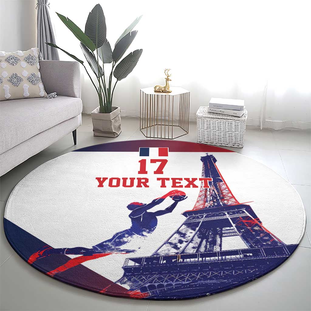 Custom France Basketball Round Carpet Eiffel Tower Sporty Style