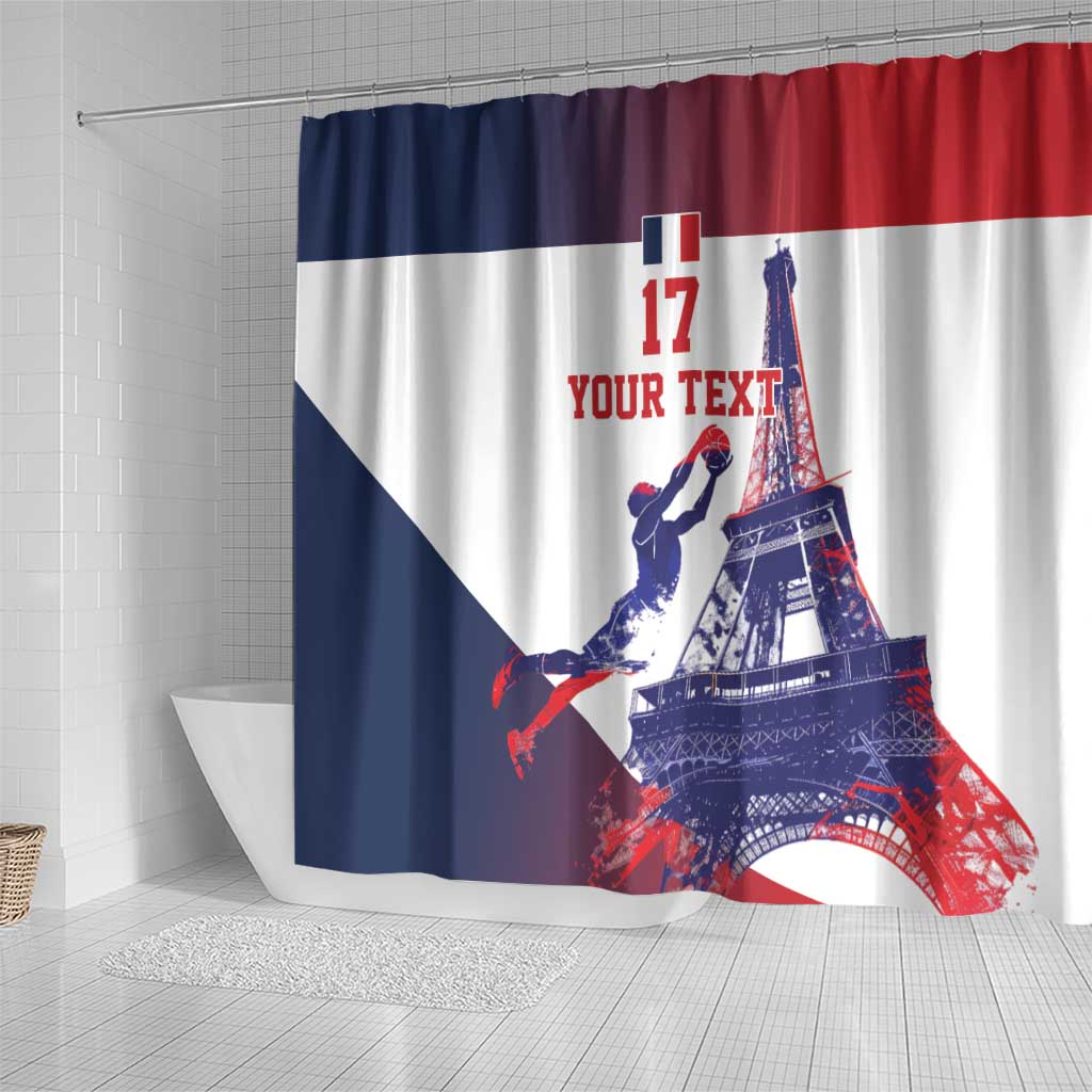 Custom France Basketball Shower Curtain Eiffel Tower Sporty Style