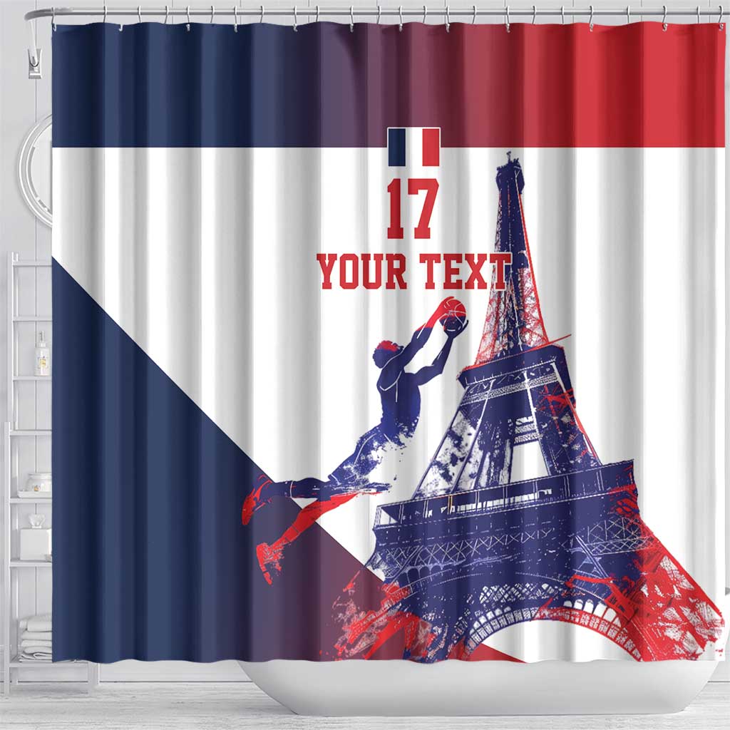Custom France Basketball Shower Curtain Eiffel Tower Sporty Style