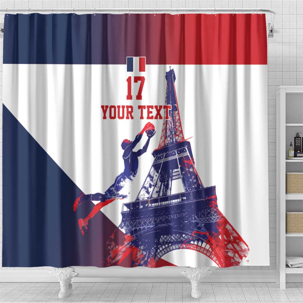Custom France Basketball Shower Curtain Eiffel Tower Sporty Style
