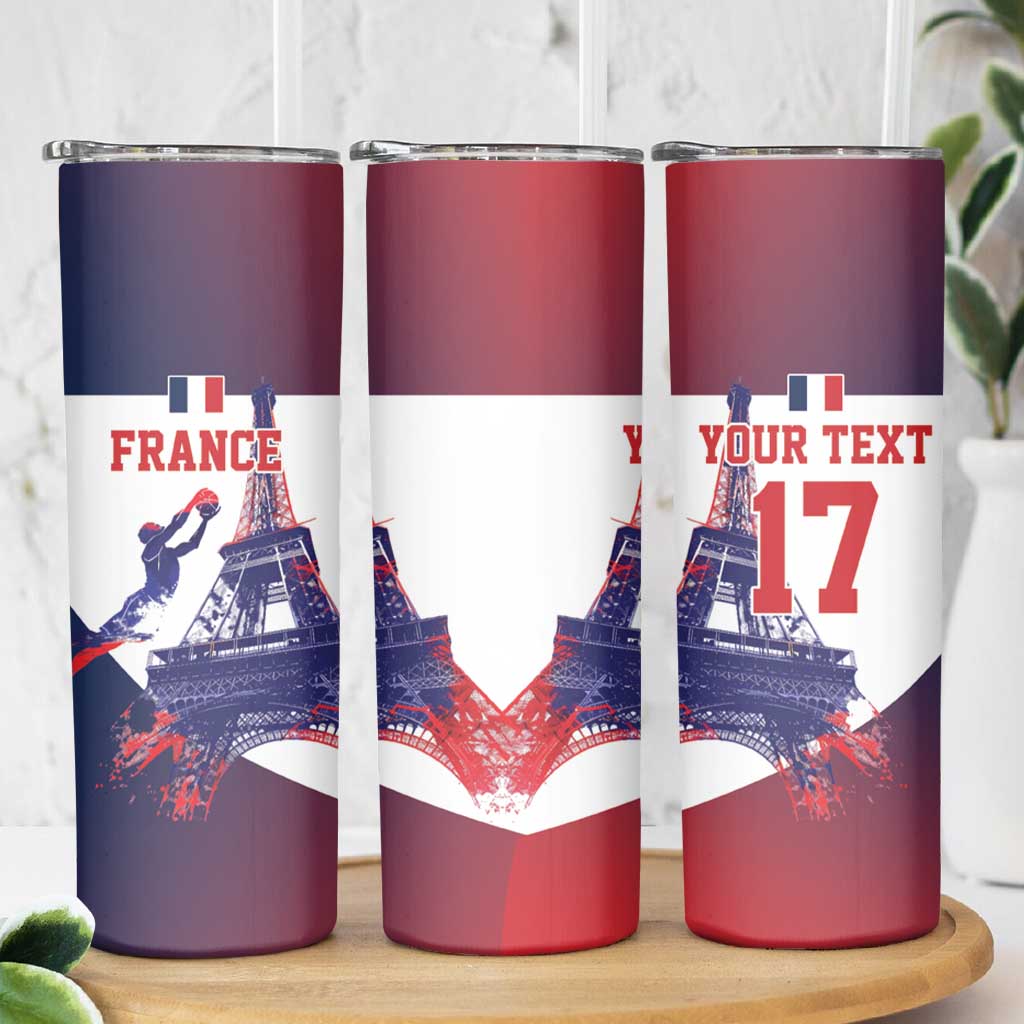 Custom France Basketball Skinny Tumbler Eiffel Tower Sporty Style