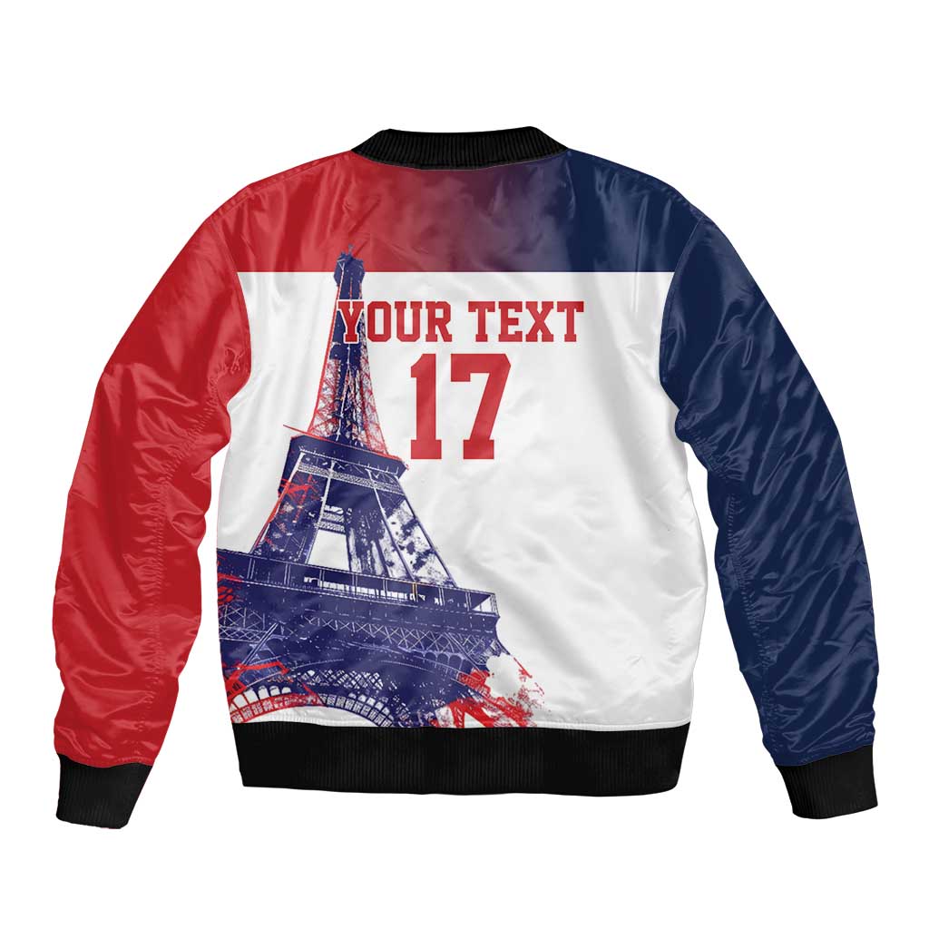 Custom France Basketball Sleeve Zip Bomber Jacket Eiffel Tower Sporty Style