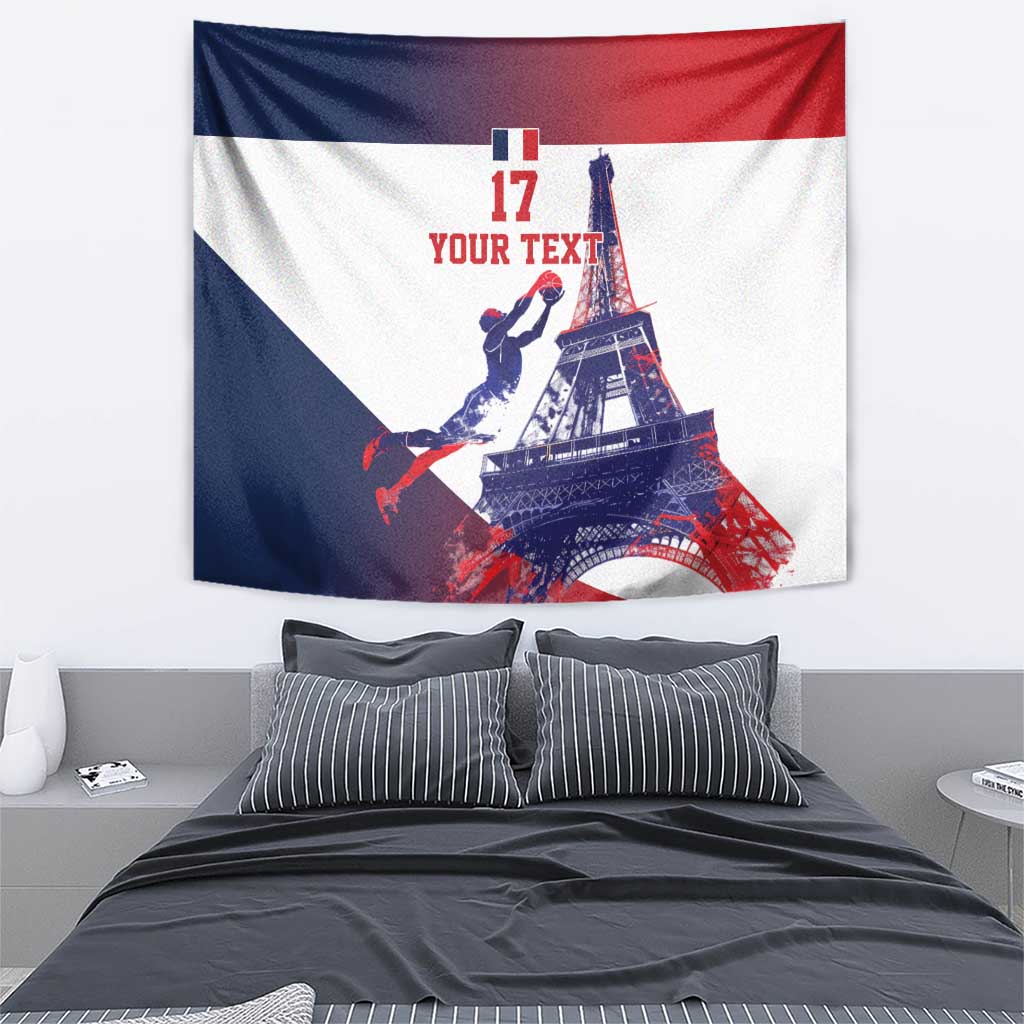 Custom France Basketball Tapestry Eiffel Tower Sporty Style