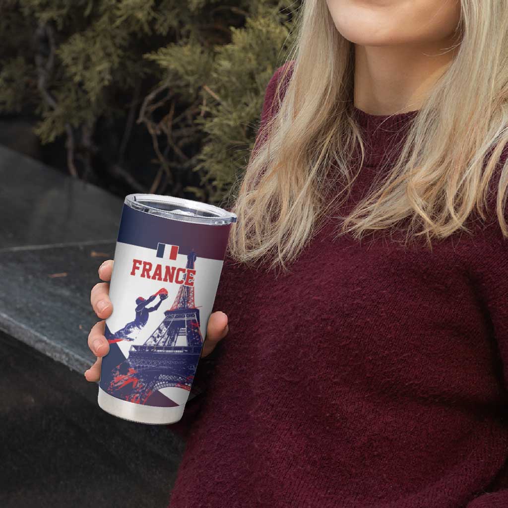 Custom France Basketball Tumbler Cup Eiffel Tower Sporty Style