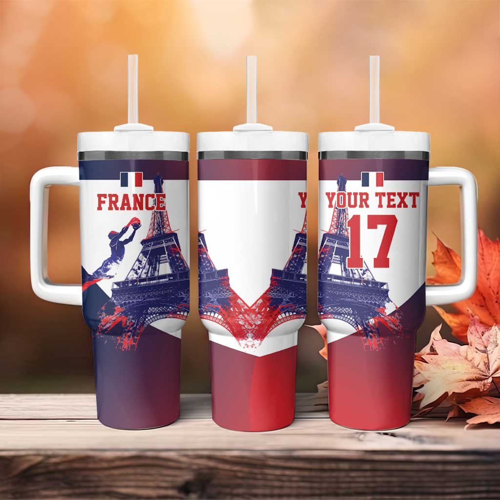 Custom France Basketball Tumbler With Handle Eiffel Tower Sporty Style