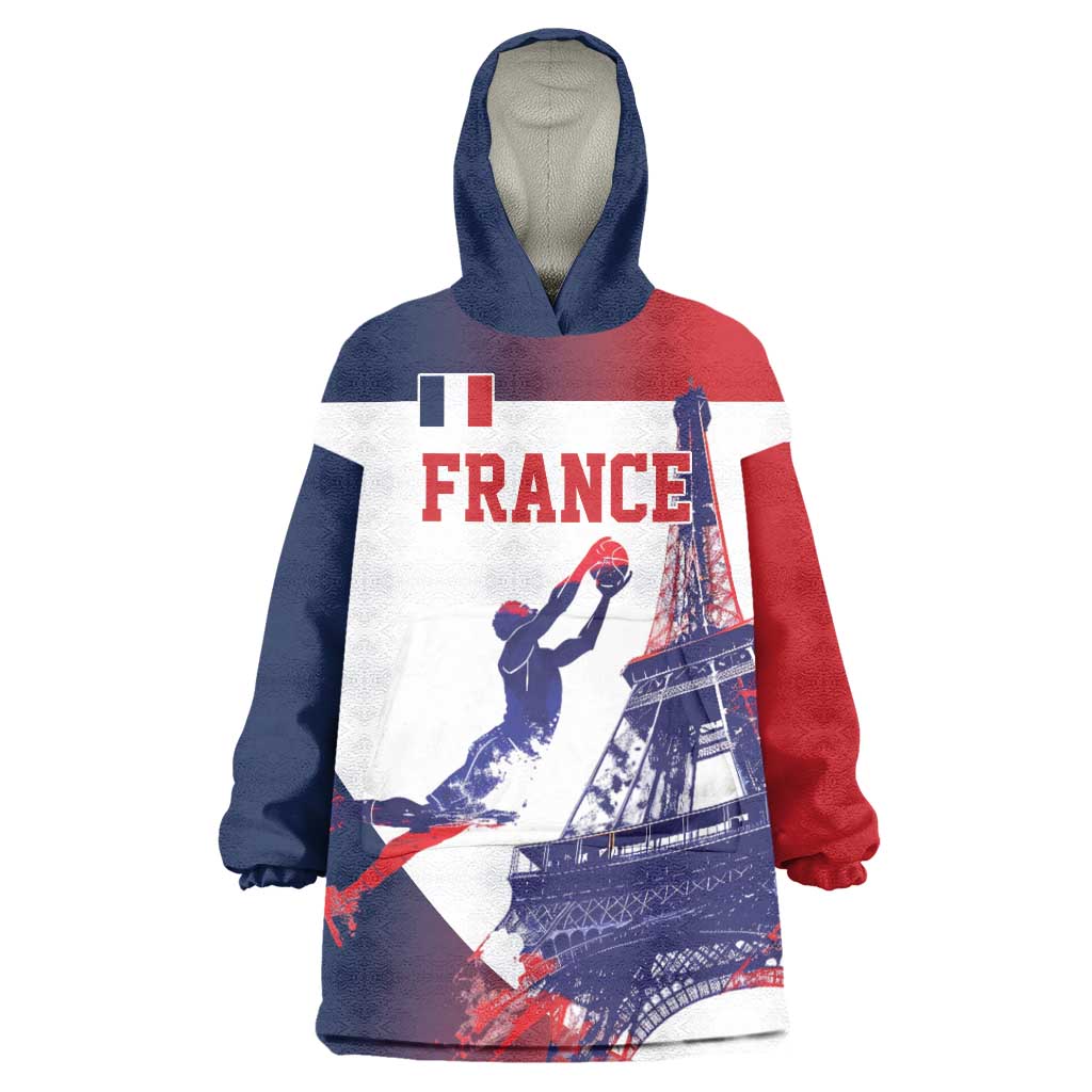 Custom France Basketball Wearable Blanket Hoodie Eiffel Tower Sporty Style