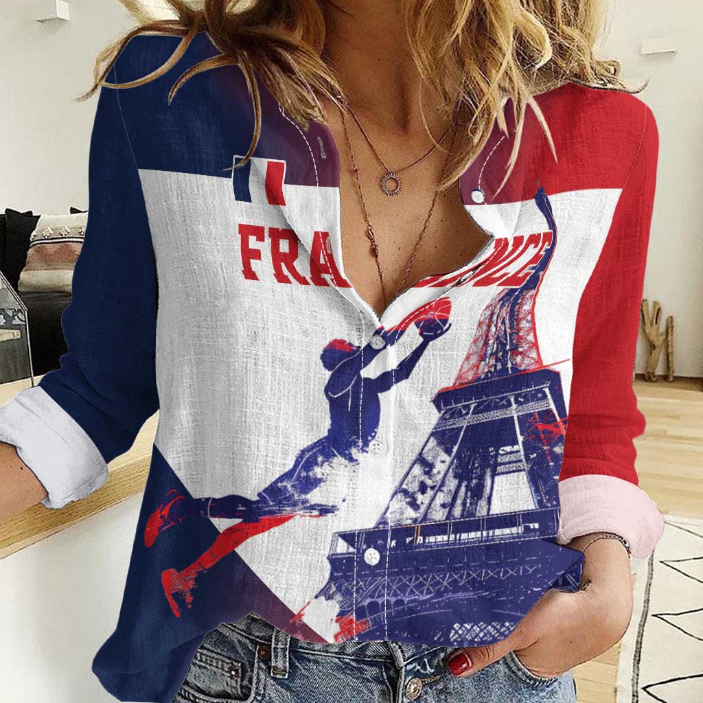 Custom France Basketball Women Casual Shirt Eiffel Tower Sporty Style