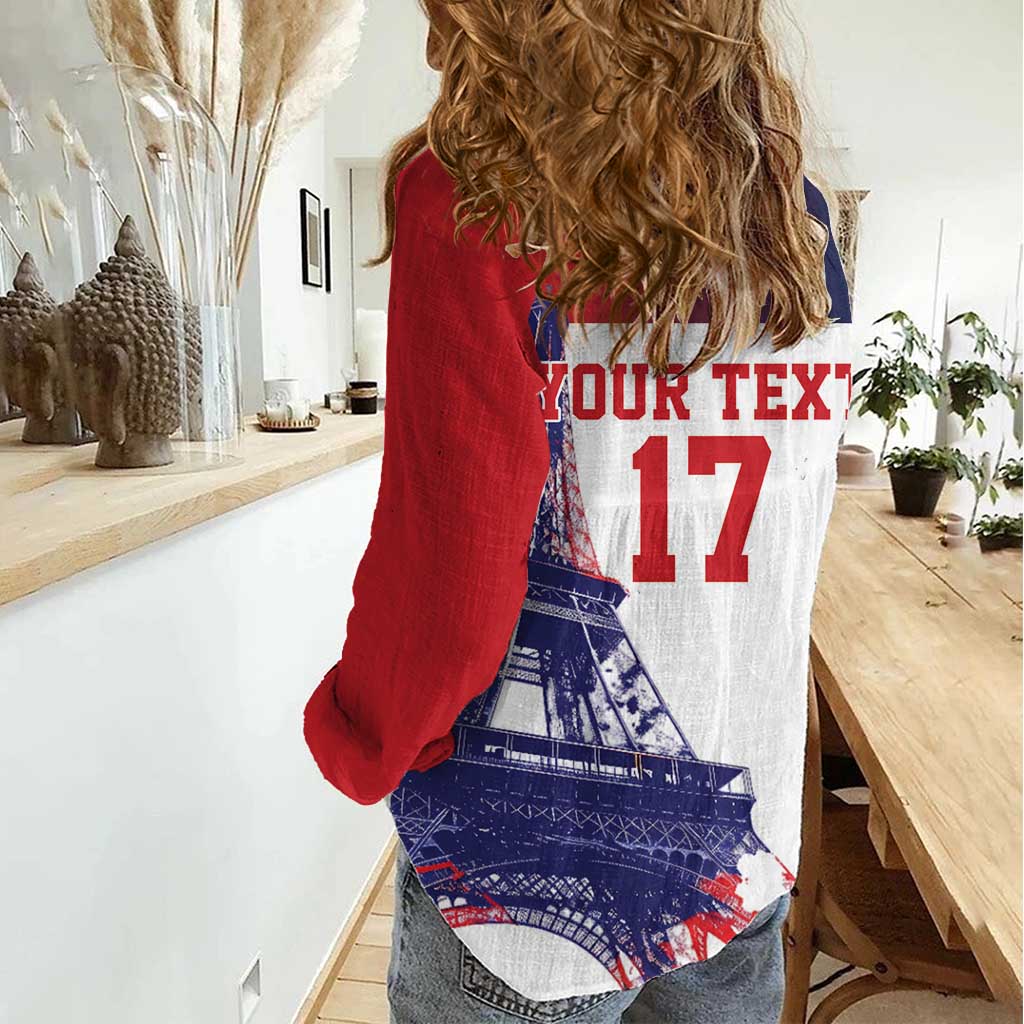 Custom France Basketball Women Casual Shirt Eiffel Tower Sporty Style