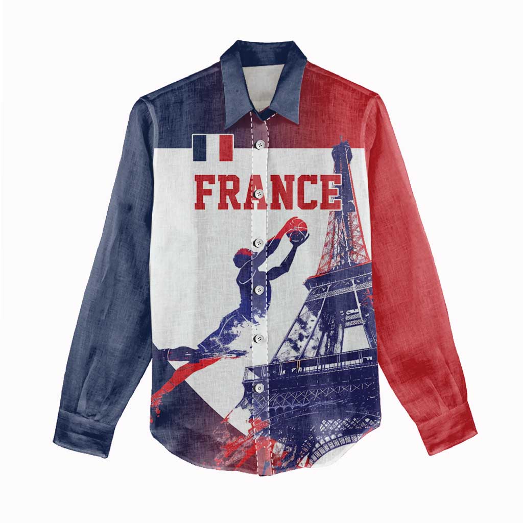 Custom France Basketball Women Casual Shirt Eiffel Tower Sporty Style
