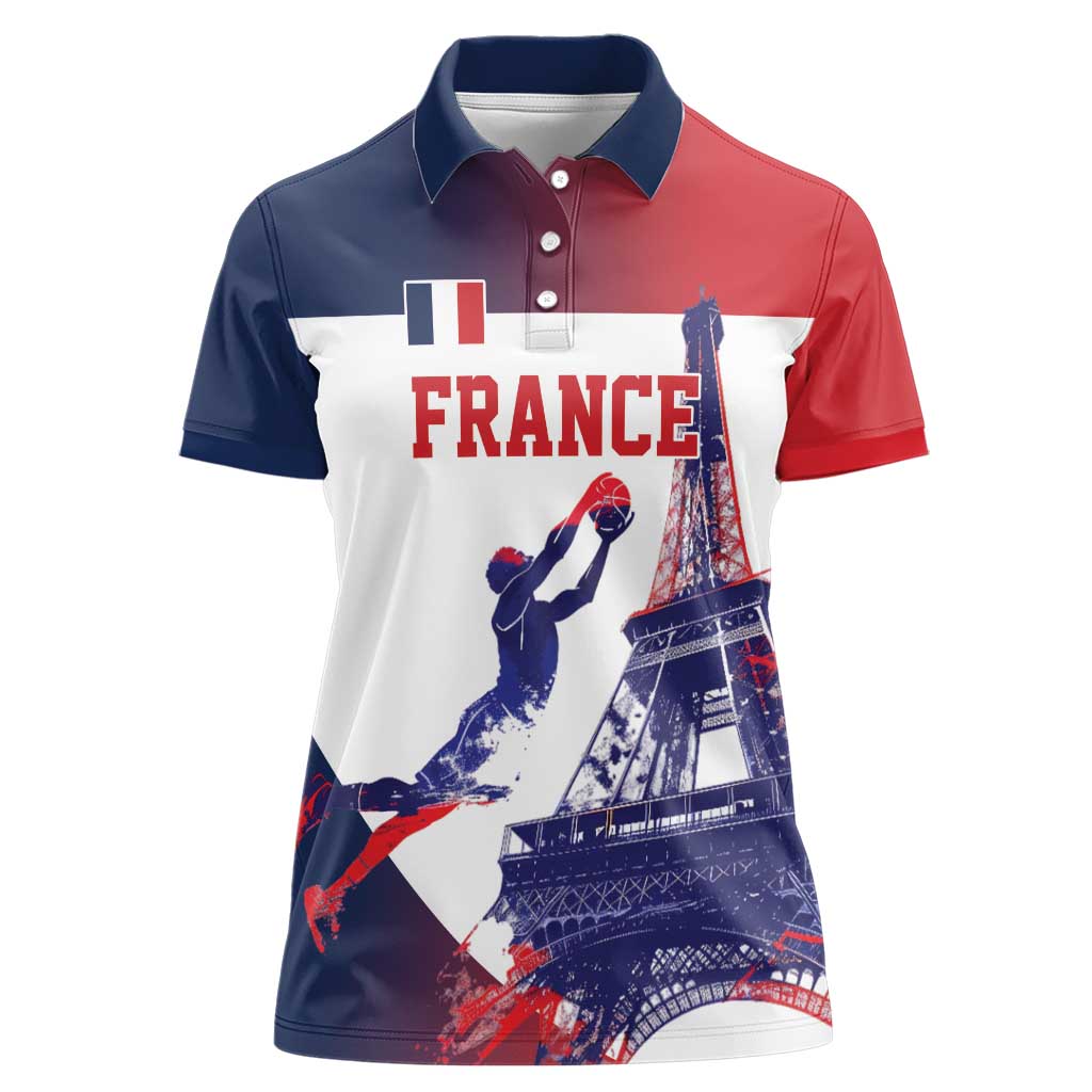 Custom France Basketball Women Polo Shirt Eiffel Tower Sporty Style