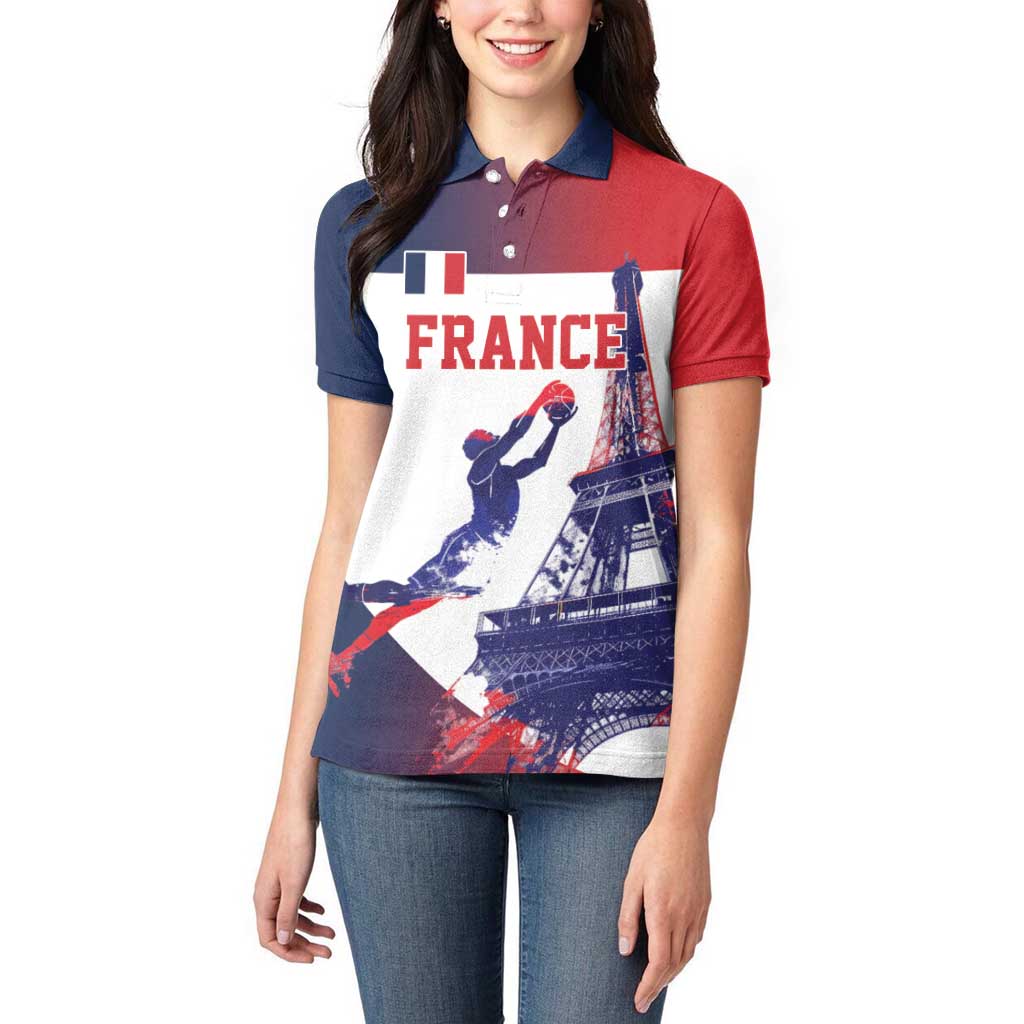 Custom France Basketball Women Polo Shirt Eiffel Tower Sporty Style