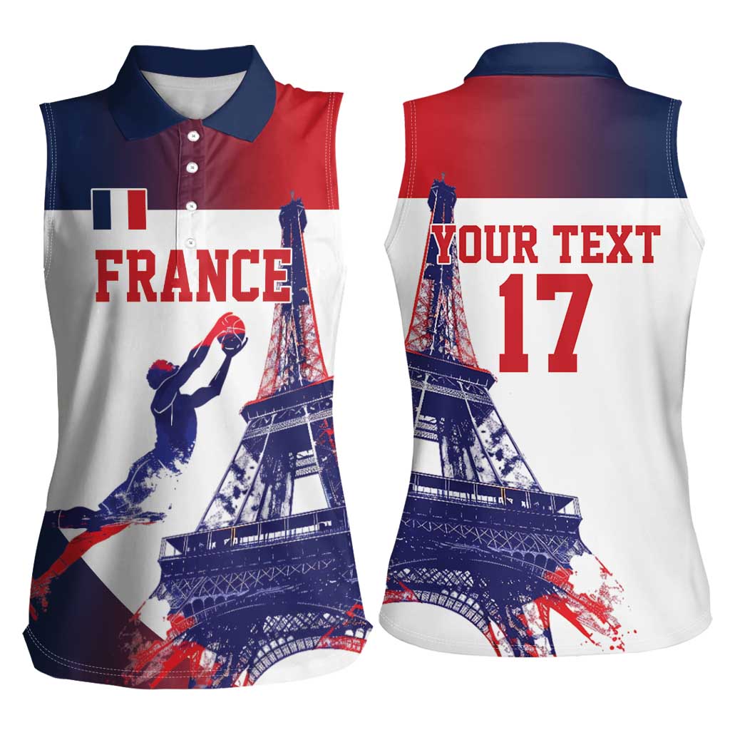Custom France Basketball Women Sleeveless Polo Shirt Eiffel Tower Sporty Style