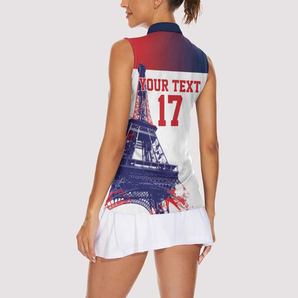 Custom France Basketball Women Sleeveless Polo Shirt Eiffel Tower Sporty Style