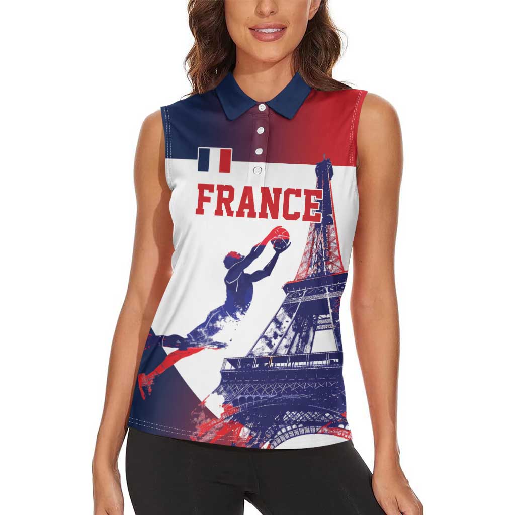 Custom France Basketball Women Sleeveless Polo Shirt Eiffel Tower Sporty Style