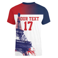 Custom France Basketball Women V-Neck T-Shirt Eiffel Tower Sporty Style