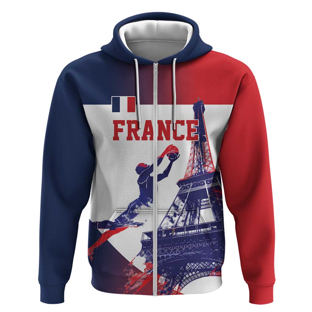 Custom France Basketball Zip Hoodie Eiffel Tower Sporty Style
