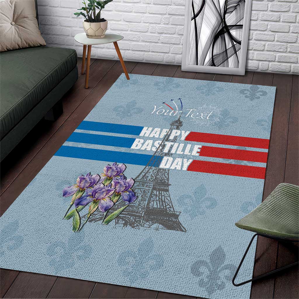 Personalized Fance Le 14 Juillet Area Rug Eiffel Tower with Iris Flower