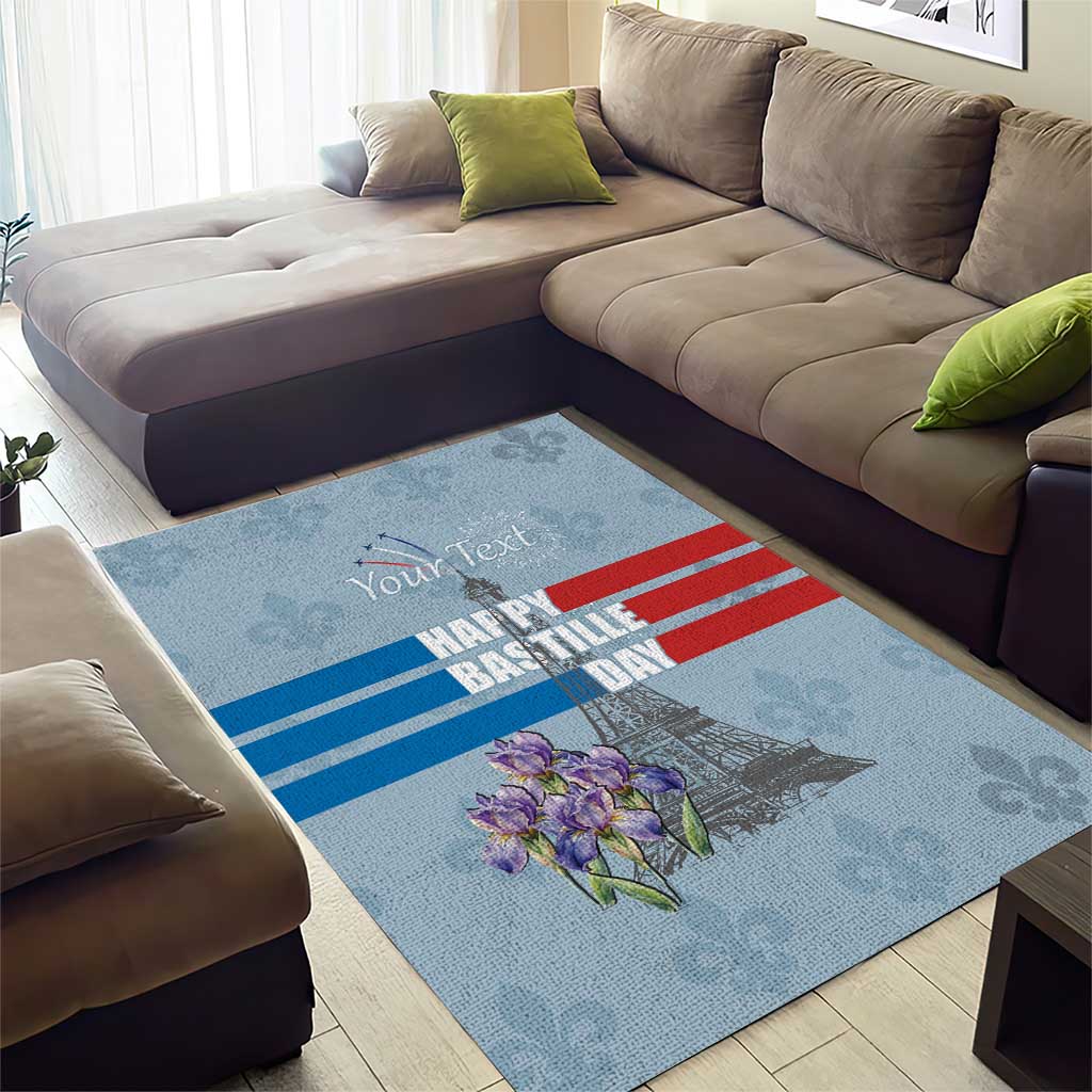 Personalized Fance Le 14 Juillet Area Rug Eiffel Tower with Iris Flower