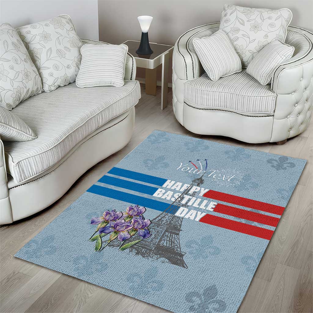 Personalized Fance Le 14 Juillet Area Rug Eiffel Tower with Iris Flower