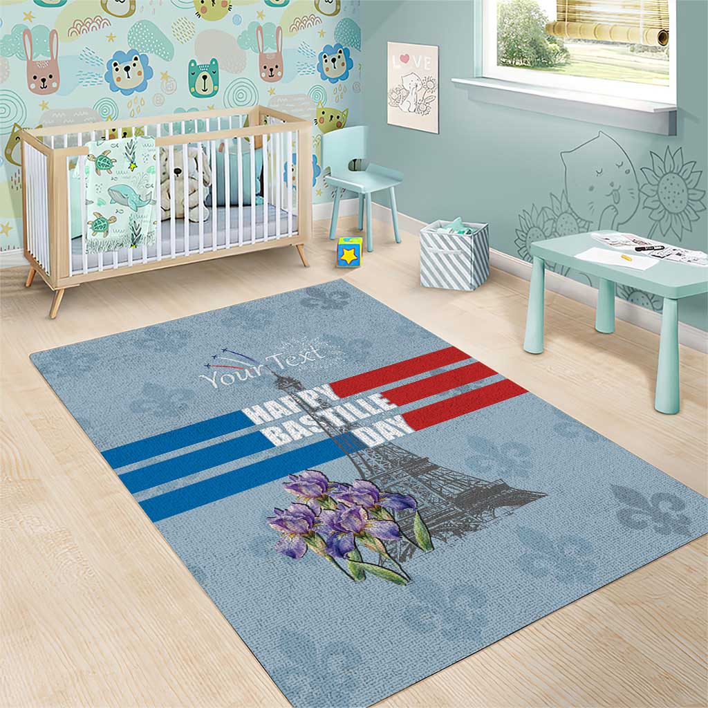 Personalized Fance Le 14 Juillet Area Rug Eiffel Tower with Iris Flower
