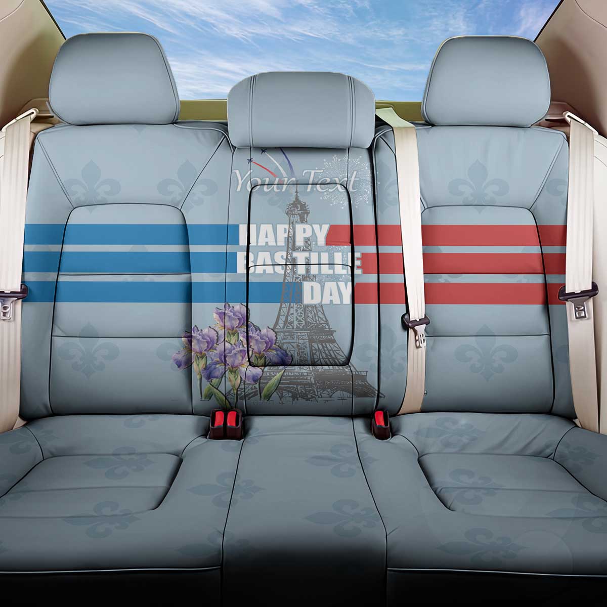 Personalized Fance Le 14 Juillet Back Car Seat Cover Eiffel Tower with Iris Flower