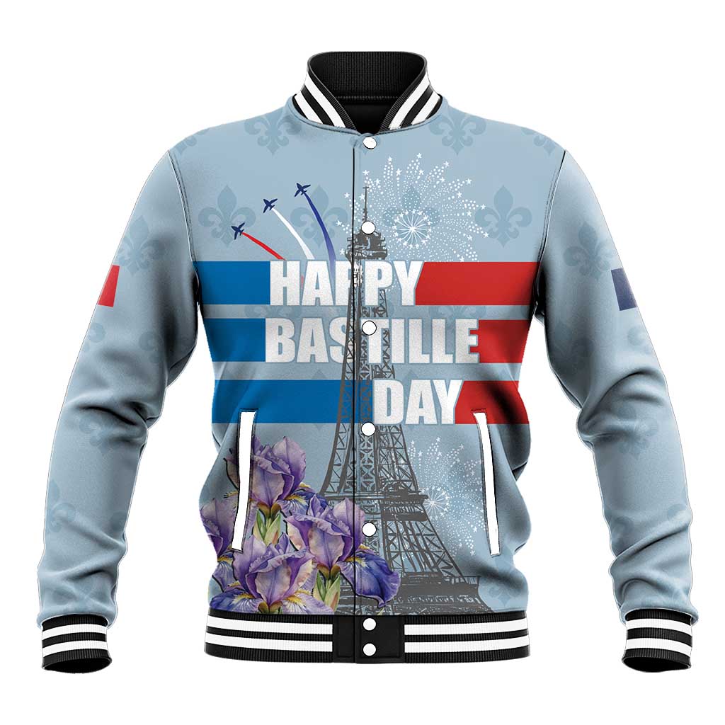 Personalized Fance Le 14 Juillet Baseball Jacket Eiffel Tower with Iris Flower