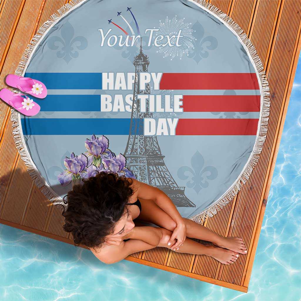 Personalized Fance Le 14 Juillet Beach Blanket Eiffel Tower with Iris Flower