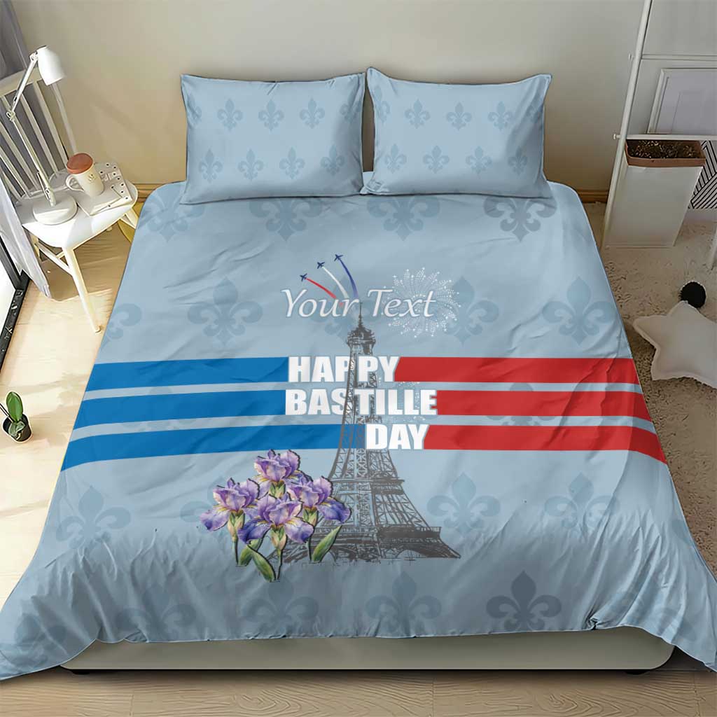 Personalized Fance Le 14 Juillet Bedding Set Eiffel Tower with Iris Flower
