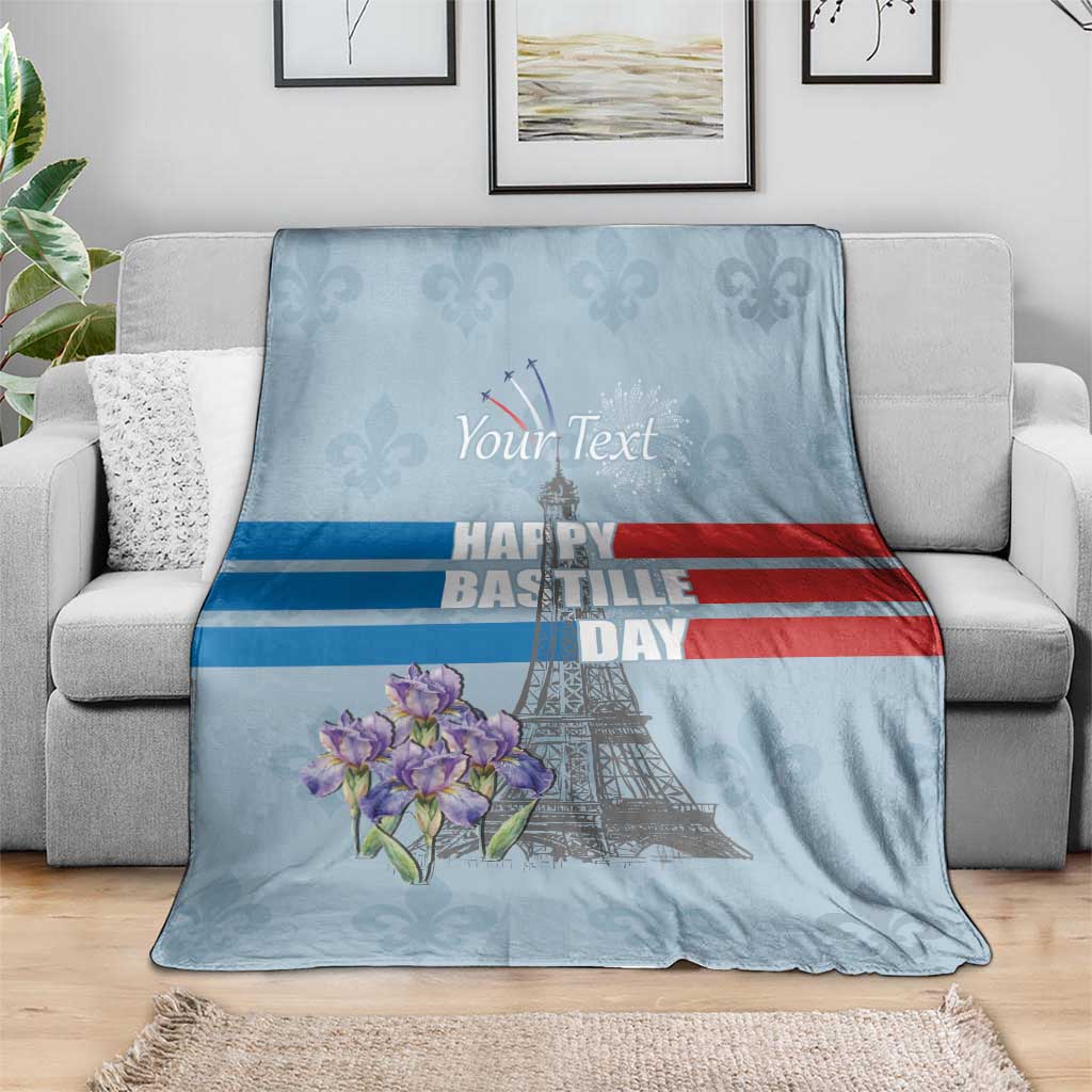 Personalized Fance Le 14 Juillet Blanket Eiffel Tower with Iris Flower