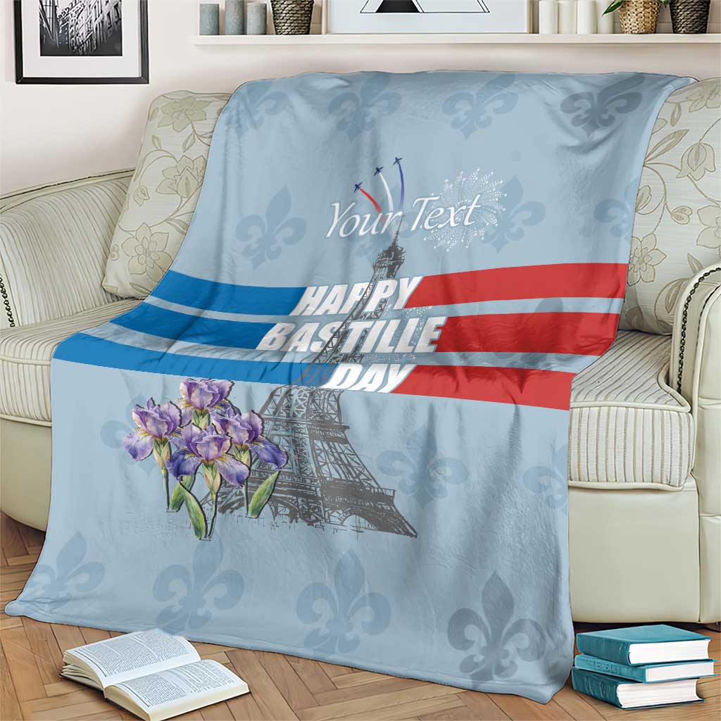 Personalized Fance Le 14 Juillet Blanket Eiffel Tower with Iris Flower