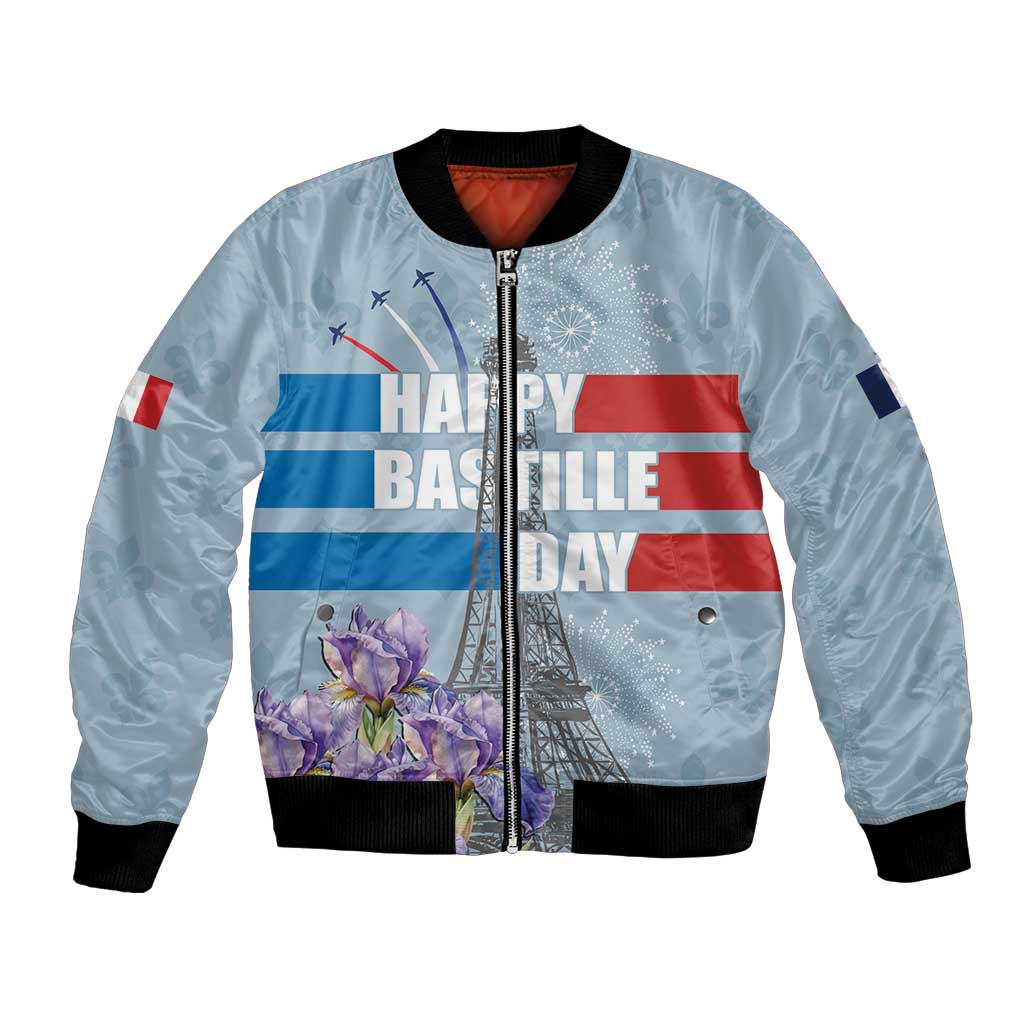 Personalized Fance Le 14 Juillet Bomber Jacket Eiffel Tower with Iris Flower