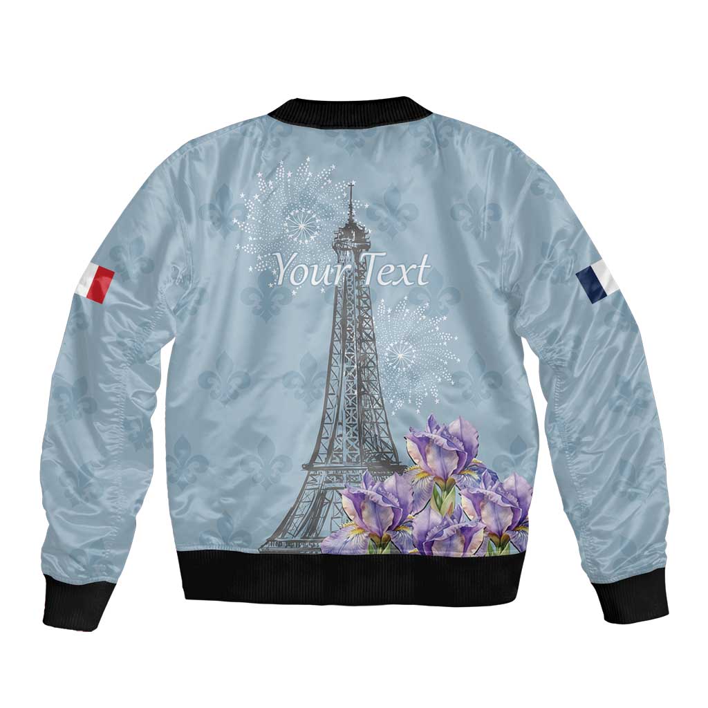Personalized Fance Le 14 Juillet Bomber Jacket Eiffel Tower with Iris Flower