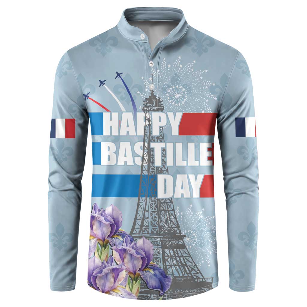 Personalized Fance Le 14 Juillet Button Sweatshirt Eiffel Tower with Iris Flower