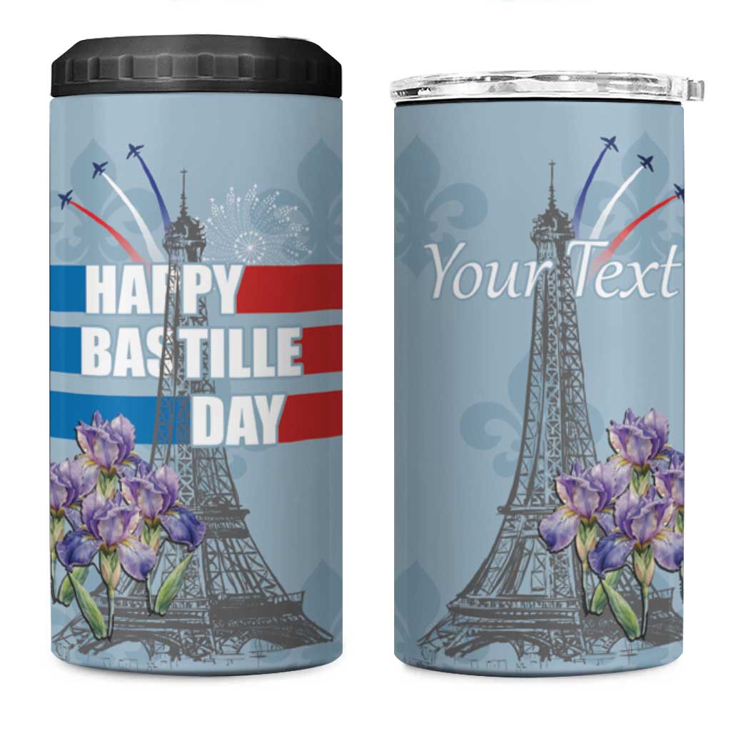 Personalized Fance Le 14 Juillet 4 in 1 Can Cooler Tumbler Eiffel Tower with Iris Flower