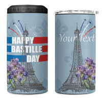Personalized Fance Le 14 Juillet 4 in 1 Can Cooler Tumbler Eiffel Tower with Iris Flower