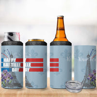 Personalized Fance Le 14 Juillet 4 in 1 Can Cooler Tumbler Eiffel Tower with Iris Flower